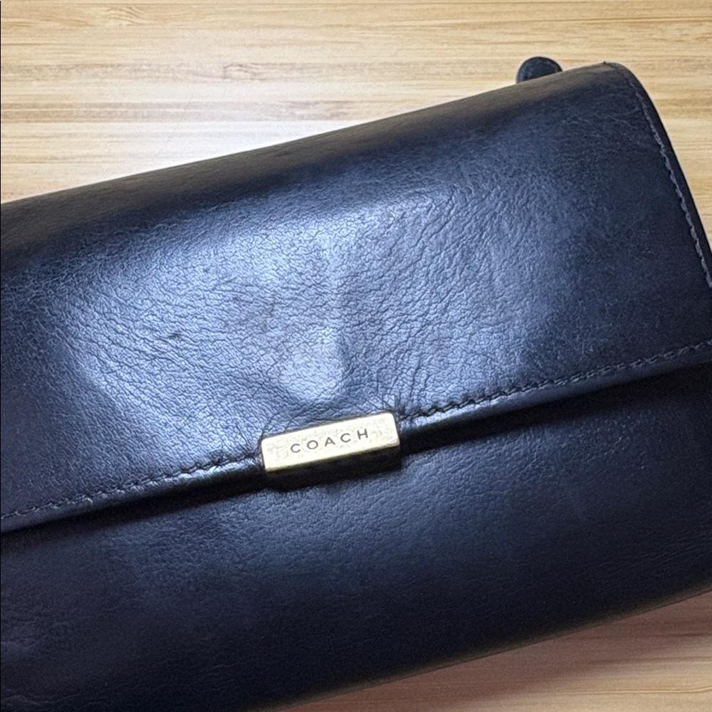 VINTAGE Coach Trifold Wallet Black Leather Card Holder - Picture 5 of 8
